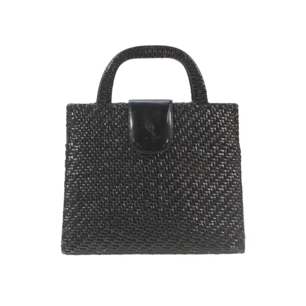 Lulu Guinness Womens Woven Wicker Flap Closure Top Handle Handbag Black